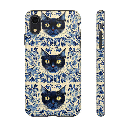 Tough Phone Case - Mediterranean Tile Motif With Blue Cats