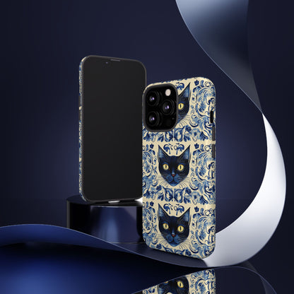 Tough Phone Case - Mediterranean Tile Motif With Blue Cats