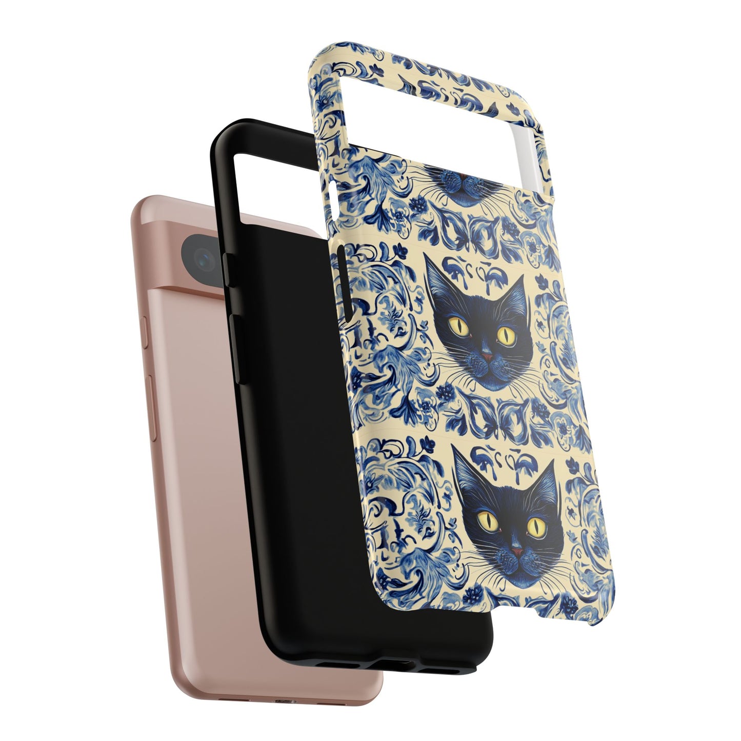 Tough Phone Case - Mediterranean Tile Motif With Blue Cats