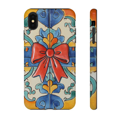 Colourful Ceramic Tile Design Phone Case With Red Bow