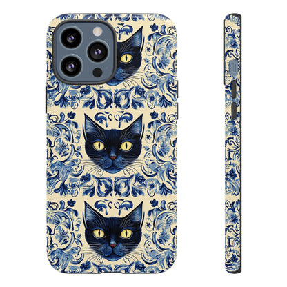 Tough Phone Case - Mediterranean Tile Motif With Blue Cats