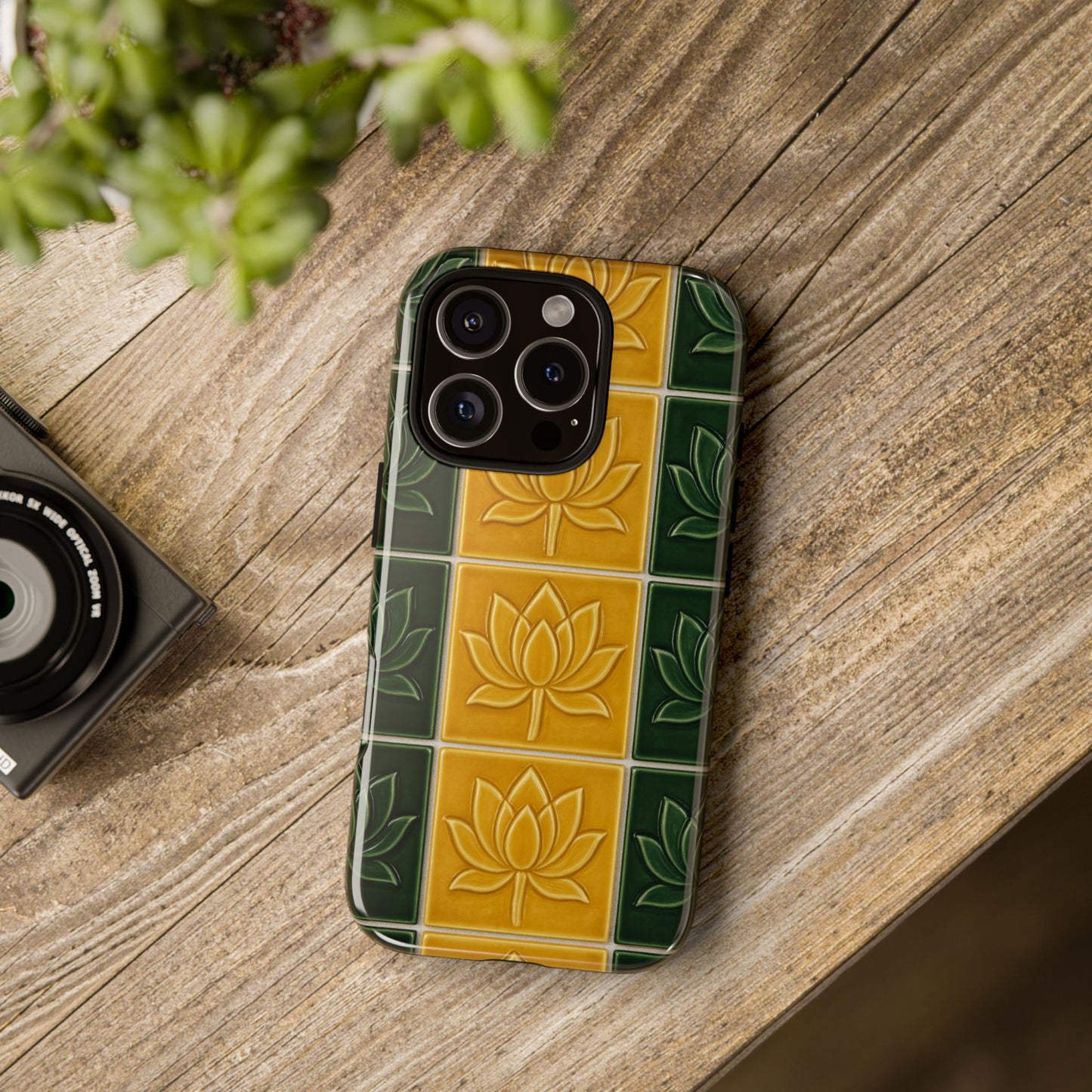 Tough Phone Cases - Mustard Yellow & Green Ceramic Tile From Caldas Da Rhaina, Portugal