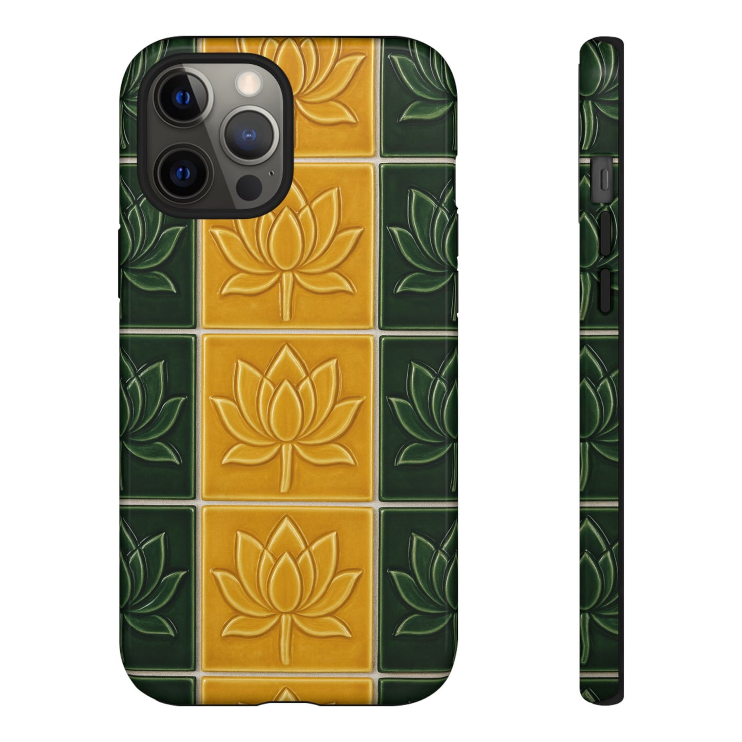 Tough Phone Cases - Mustard Yellow & Green Ceramic Tile From Caldas Da Rhaina, Portugal