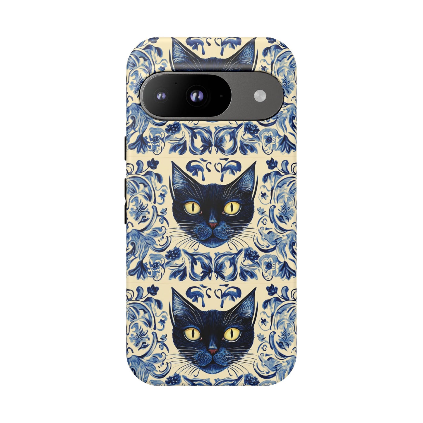 Tough Phone Case - Mediterranean Tile Motif With Blue Cats