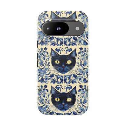 Tough Phone Case - Mediterranean Tile Motif With Blue Cats