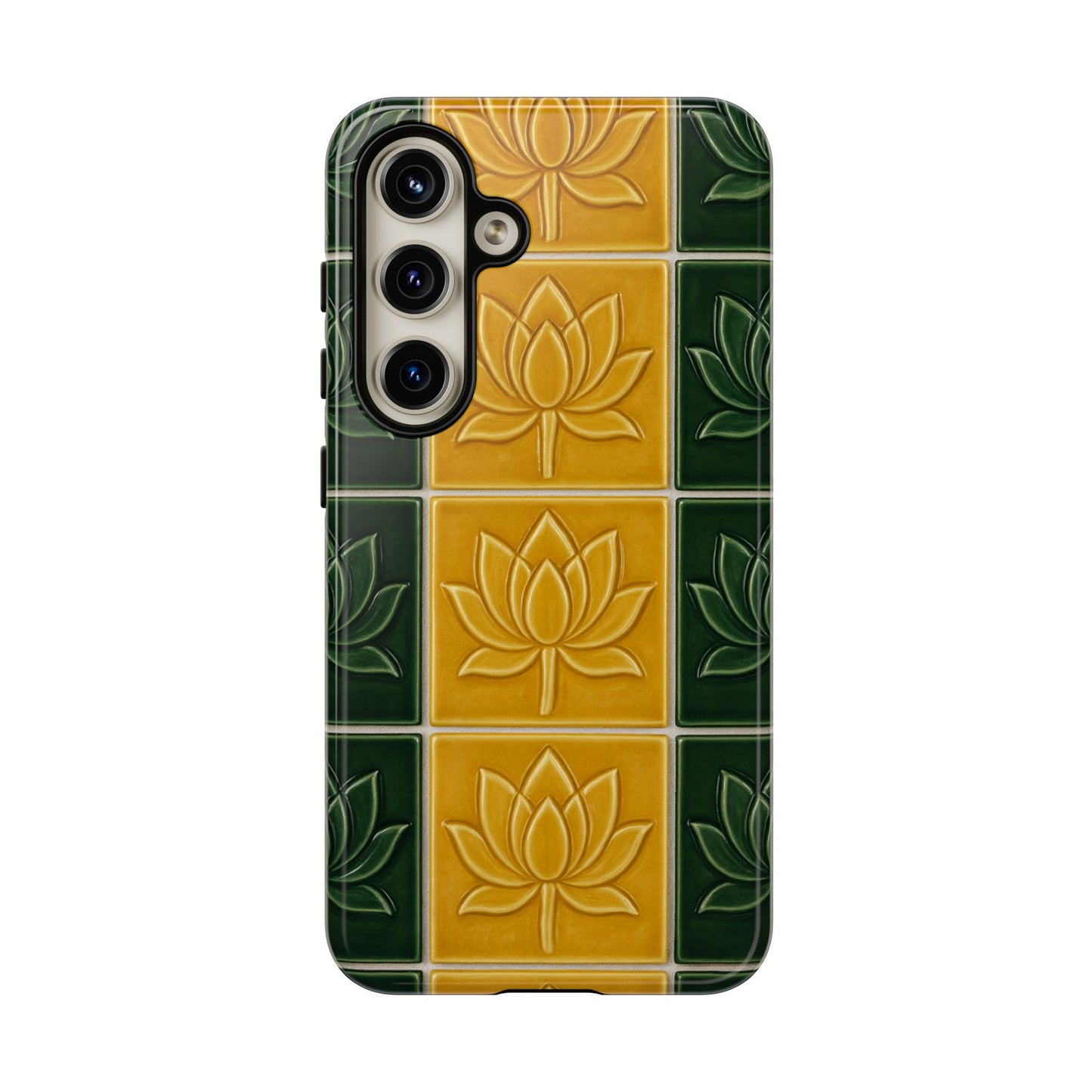 Tough Phone Cases - Mustard Yellow & Green Ceramic Tile From Caldas Da Rhaina, Portugal