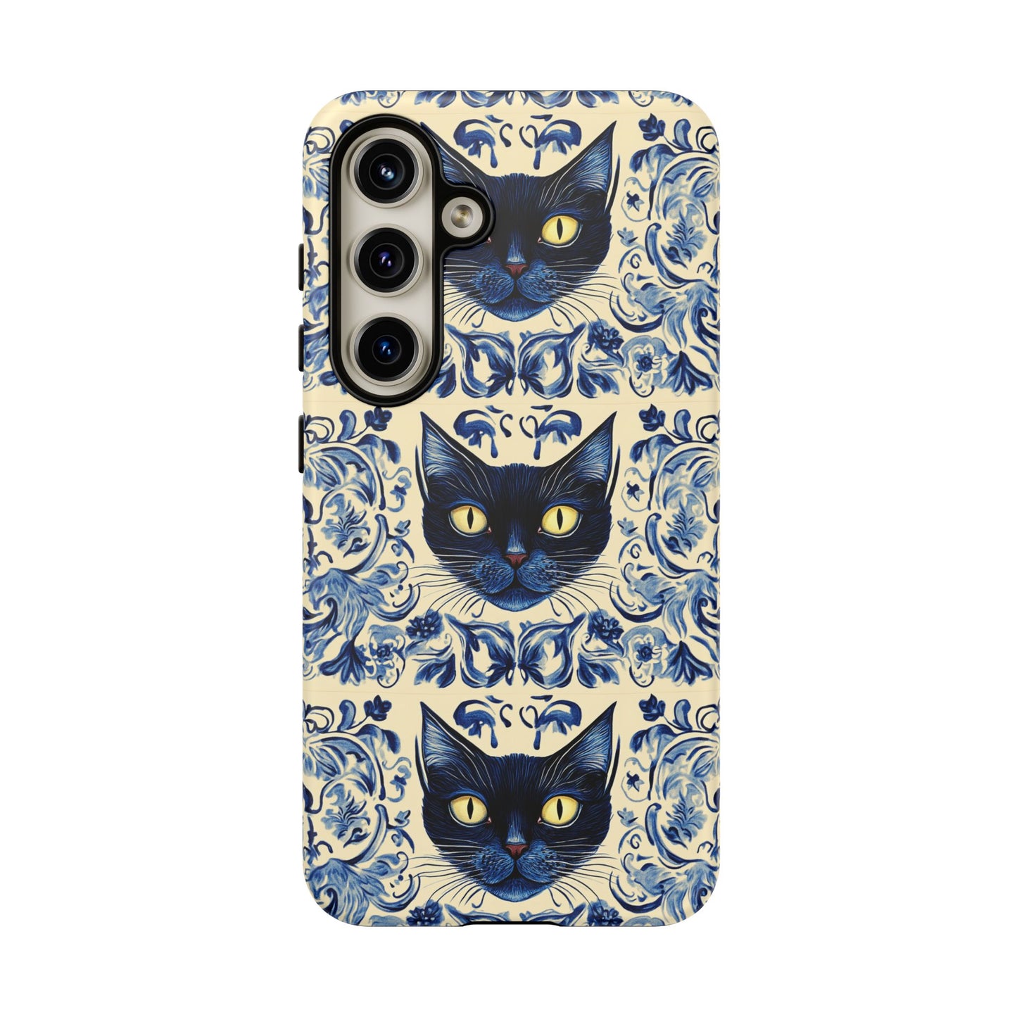 Tough Phone Case - Mediterranean Tile Motif With Blue Cats