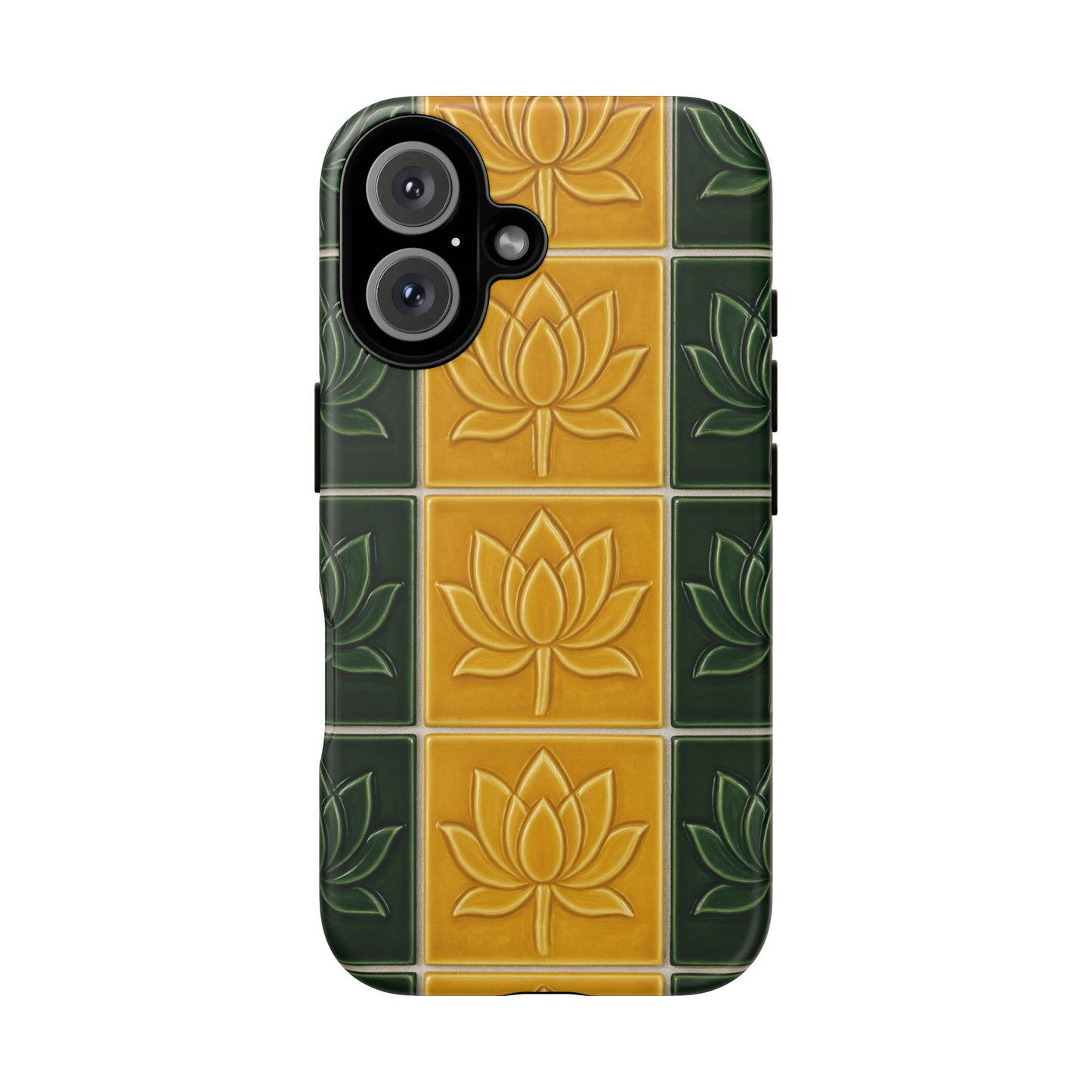 Tough Phone Cases - Mustard Yellow & Green Ceramic Tile From Caldas Da Rhaina, Portugal