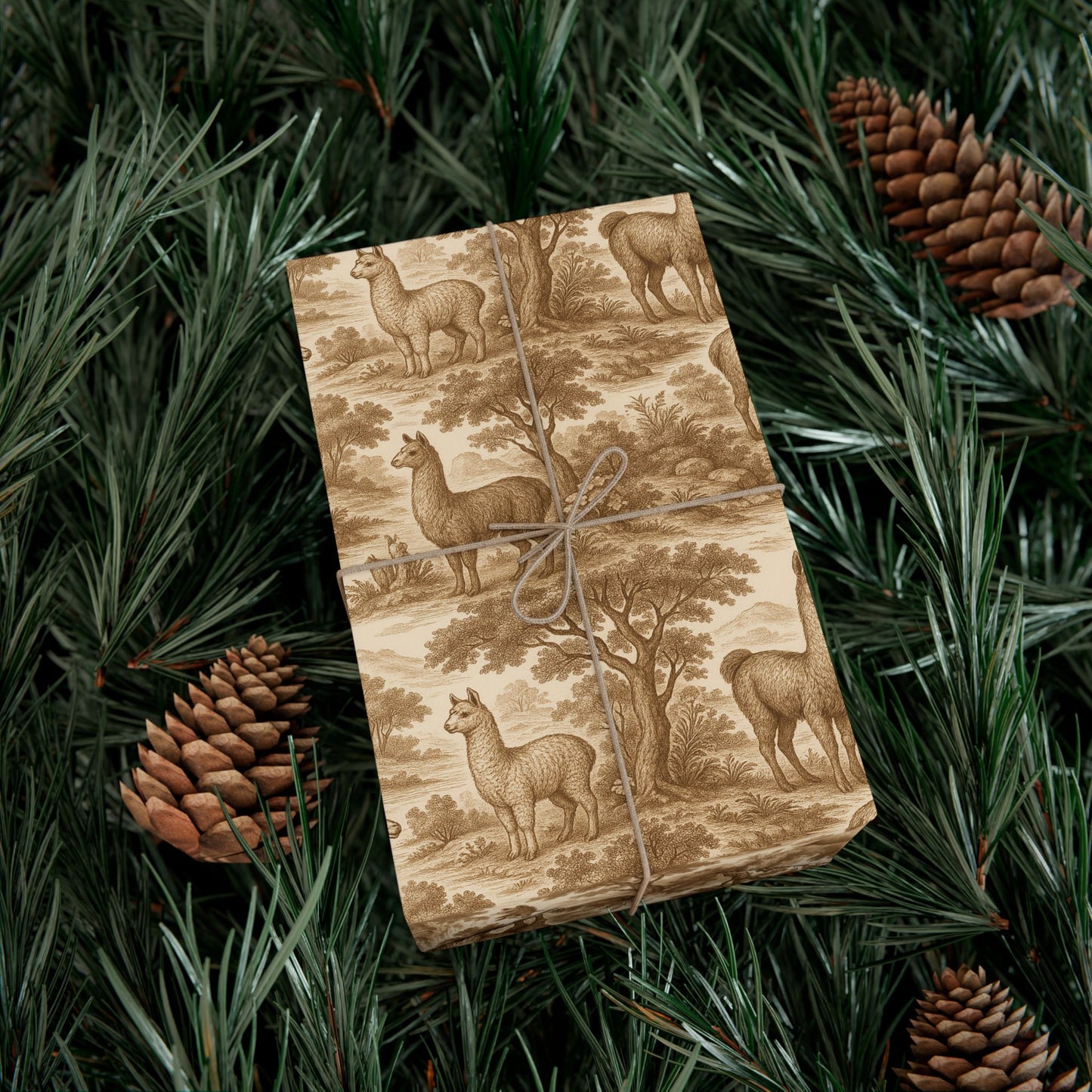 Toile De Joyu Gift Wrapping Paper With Llamas, Vintage Style Alpacas Present Wraps