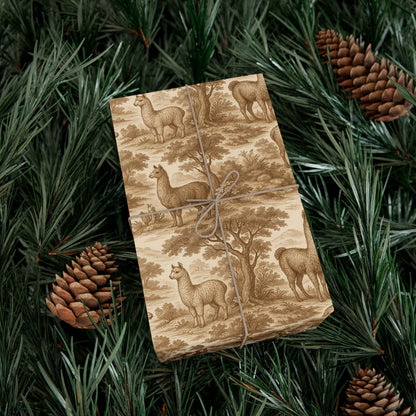 Toile De Joyu Gift Wrapping Paper With Llamas, Vintage Style Alpacas Present Wraps