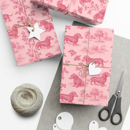 Dachshunds Gift Wrapping Paper in Pastel Pink Toile Aesthetic