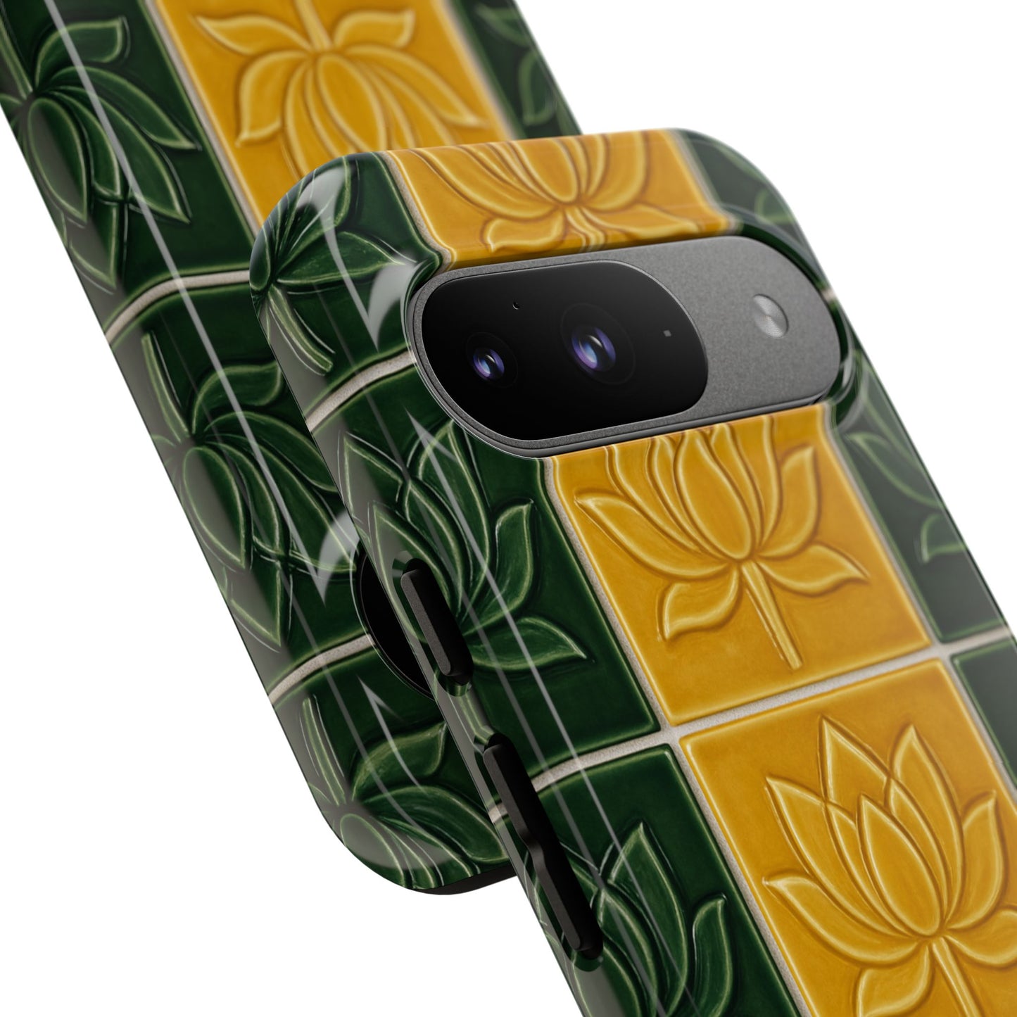 Tough Phone Cases - Mustard Yellow & Green Ceramic Tile From Caldas Da Rhaina, Portugal