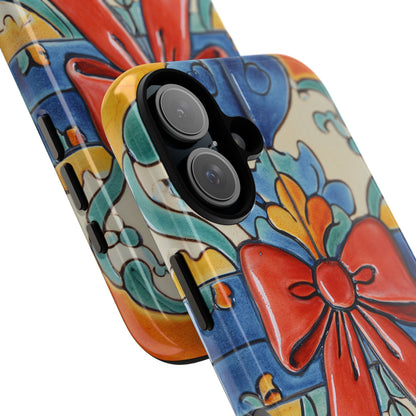 Colourful Ceramic Tile Design Phone Case With Red Bow