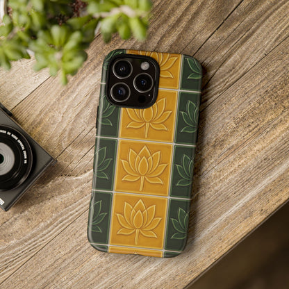 Tough Phone Cases - Mustard Yellow & Green Ceramic Tile From Caldas Da Rhaina, Portugal