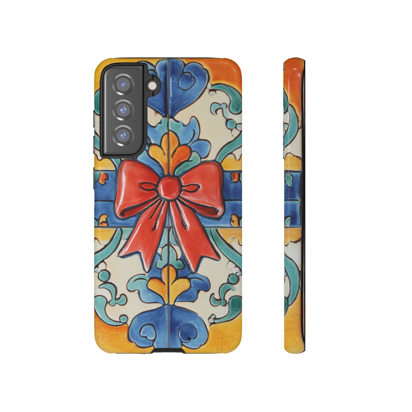 Colourful Ceramic Tile Design Phone Case With Red Bow