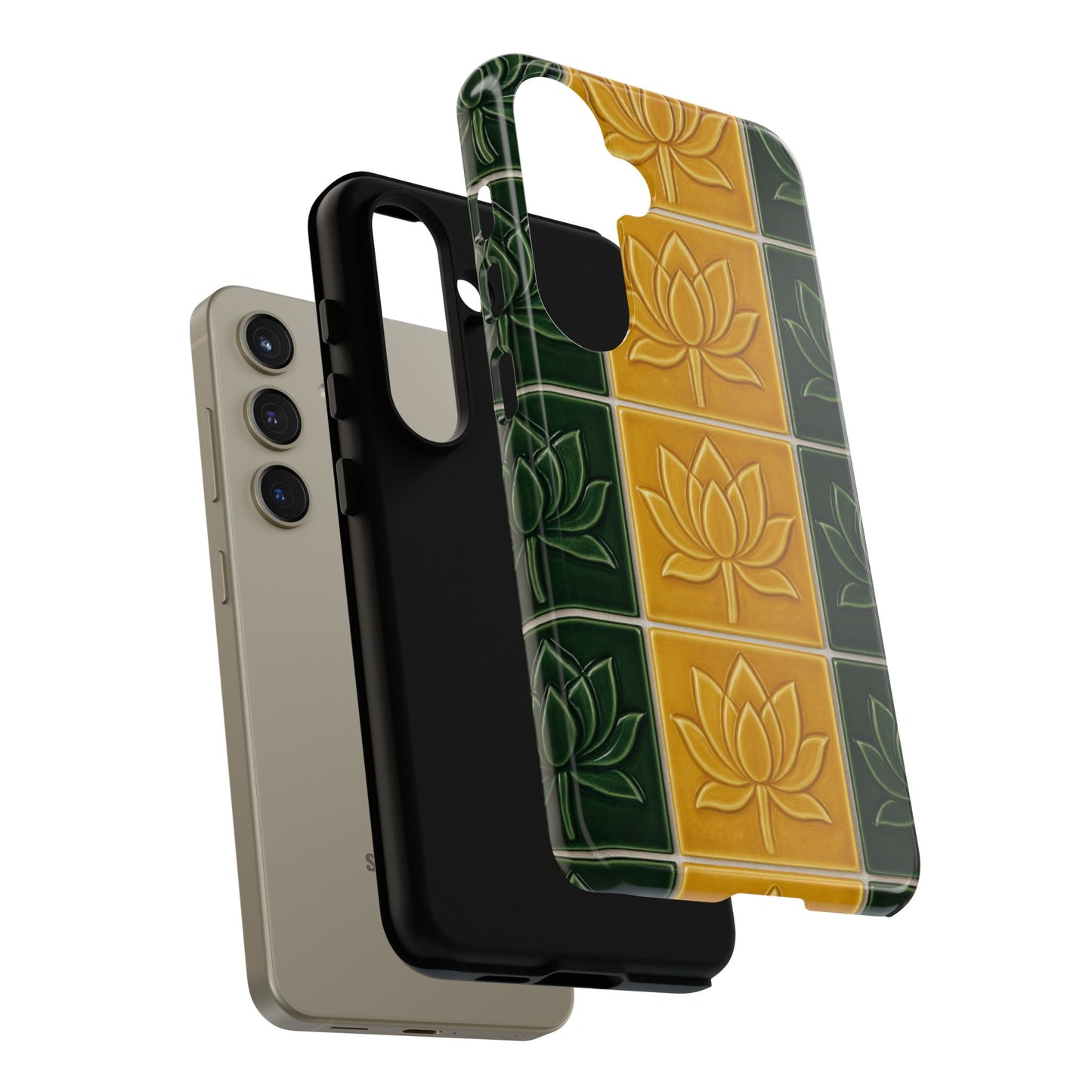 Tough Phone Cases - Mustard Yellow & Green Ceramic Tile From Caldas Da Rhaina, Portugal