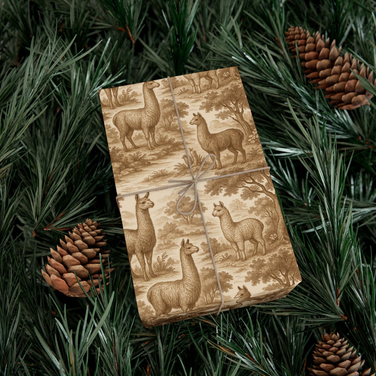 Toile De Joyu Gift Wrapping Paper With Llamas, Vintage Style Alpacas Present Wraps