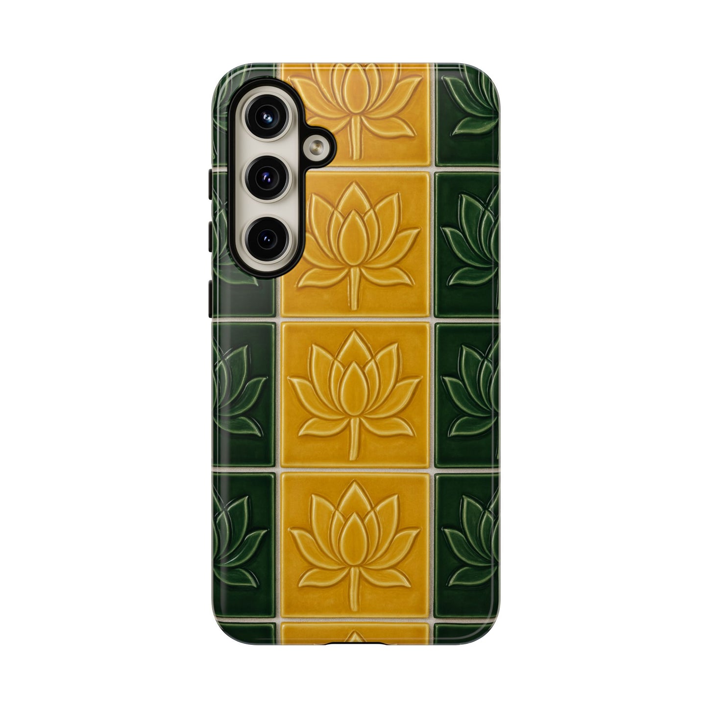 Tough Phone Cases - Mustard Yellow & Green Ceramic Tile From Caldas Da Rhaina, Portugal