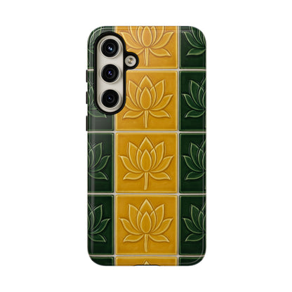 Tough Phone Cases - Mustard Yellow & Green Ceramic Tile From Caldas Da Rhaina, Portugal