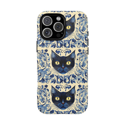 Tough Phone Case - Mediterranean Tile Motif With Blue Cats