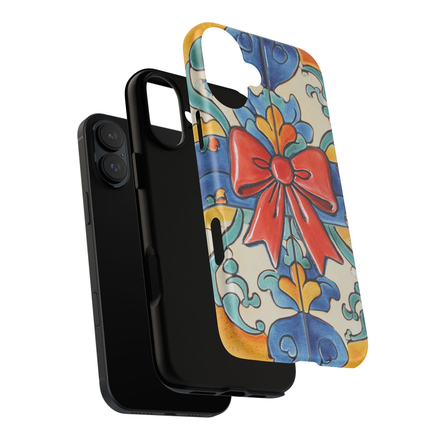 Colourful Ceramic Tile Design Phone Case With Red Bow