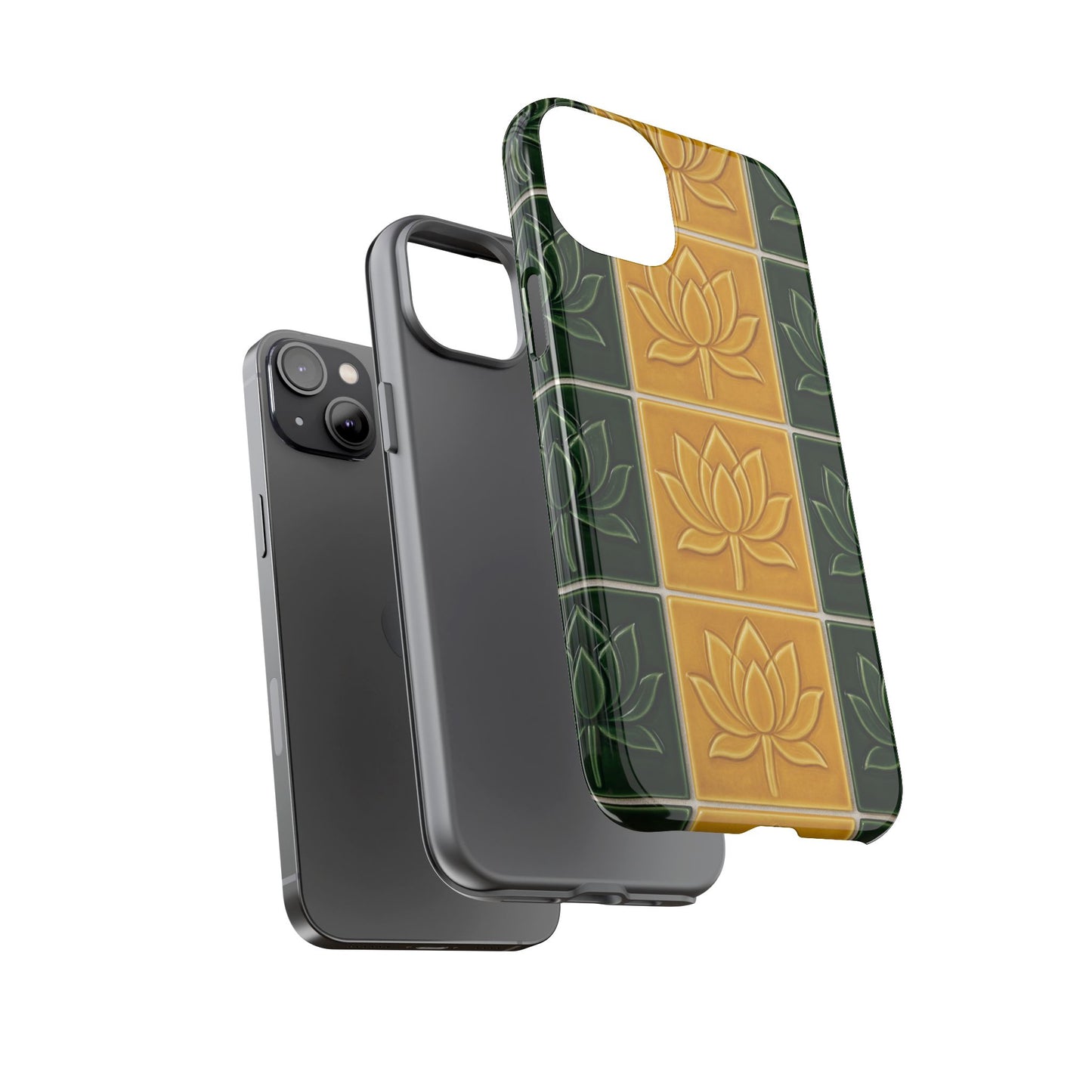 Tough Phone Cases - Mustard Yellow & Green Ceramic Tile From Caldas Da Rhaina, Portugal
