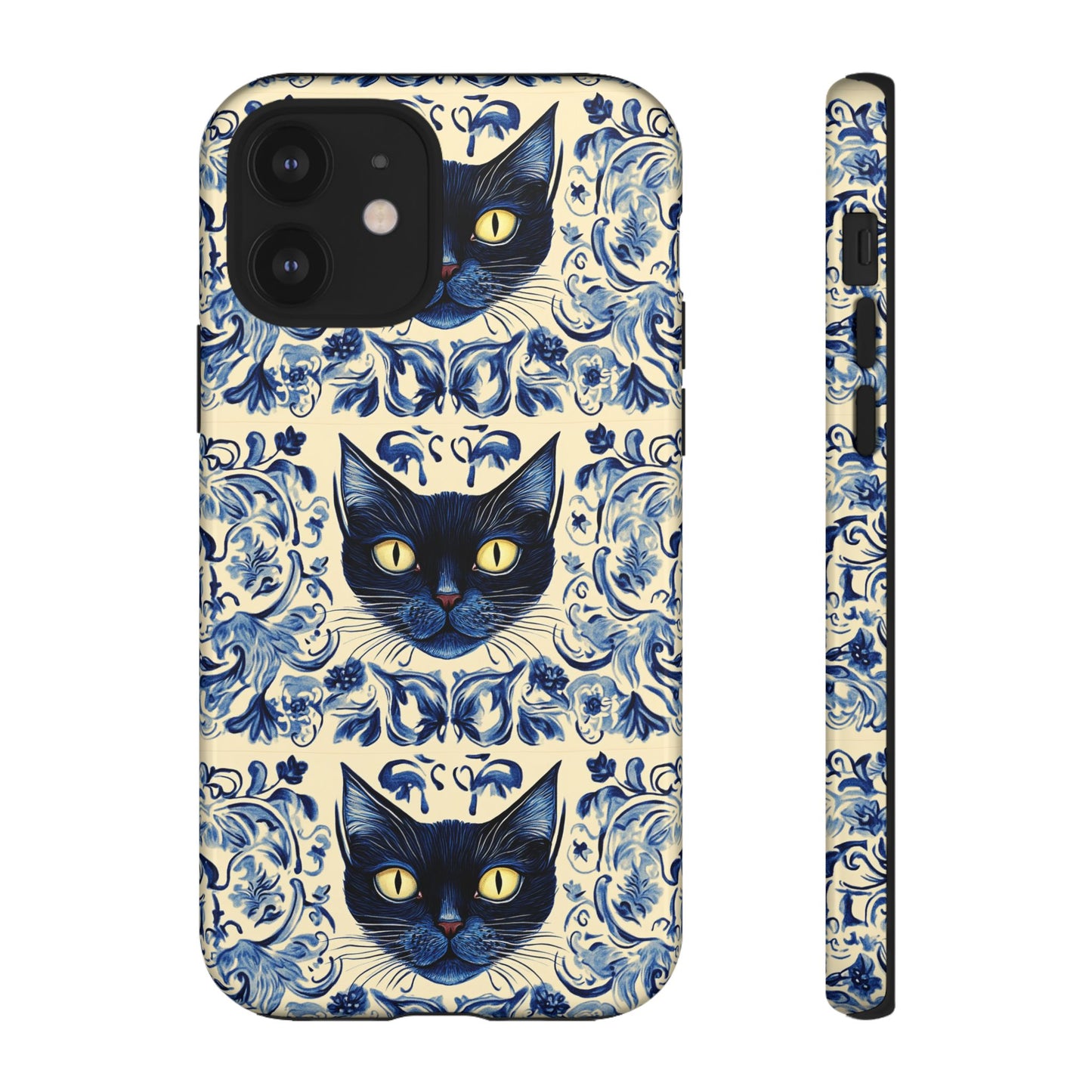 Tough Phone Case - Mediterranean Tile Motif With Blue Cats