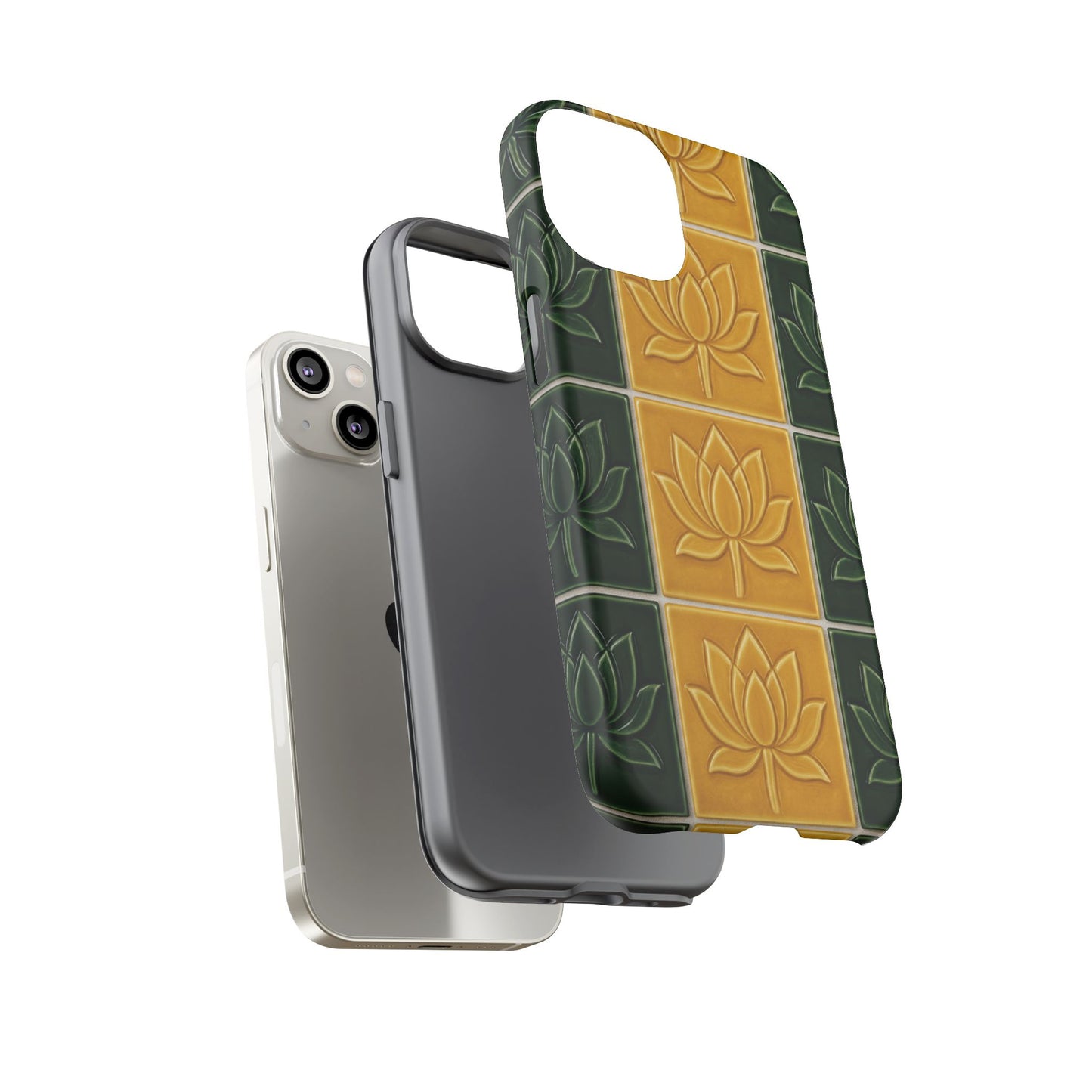 Tough Phone Cases - Mustard Yellow & Green Ceramic Tile From Caldas Da Rhaina, Portugal