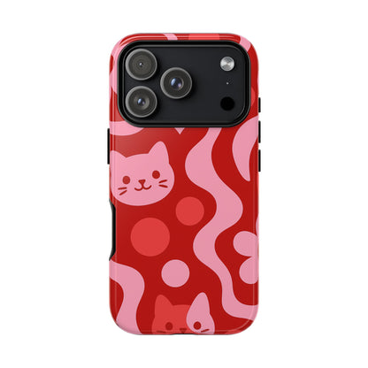 Phone Case - Vibrant Retro Cats Pattern in Red & Pink