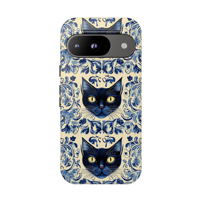 Tough Phone Case - Mediterranean Tile Motif With Blue Cats