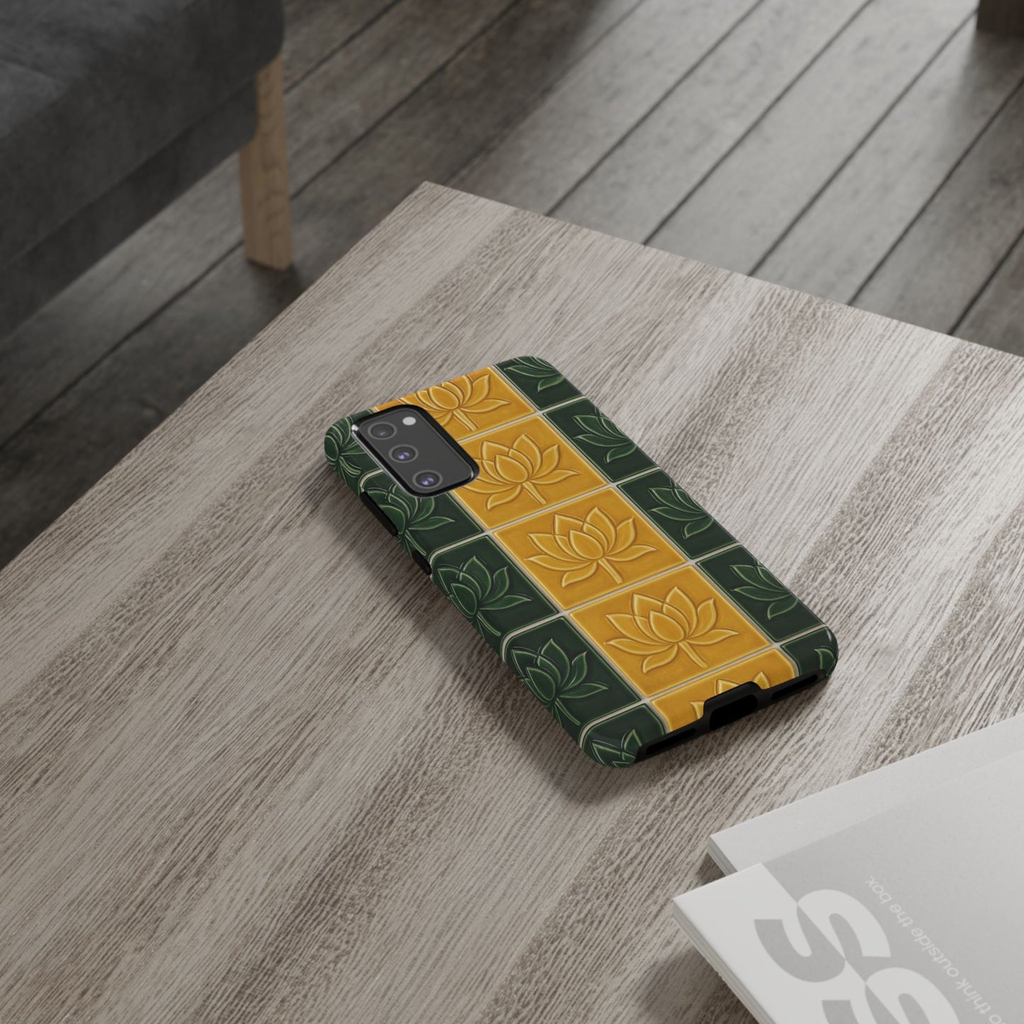 Tough Phone Cases - Mustard Yellow & Green Ceramic Tile From Caldas Da Rhaina, Portugal