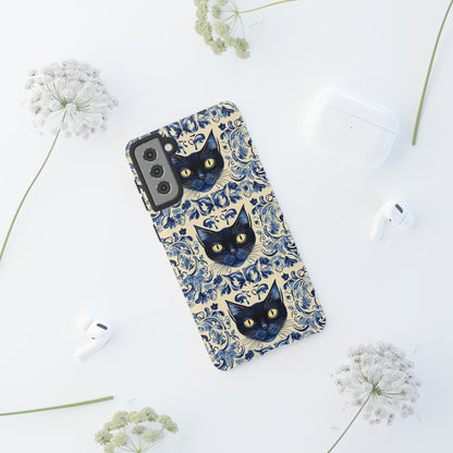 Tough Phone Case - Mediterranean Tile Motif With Blue Cats
