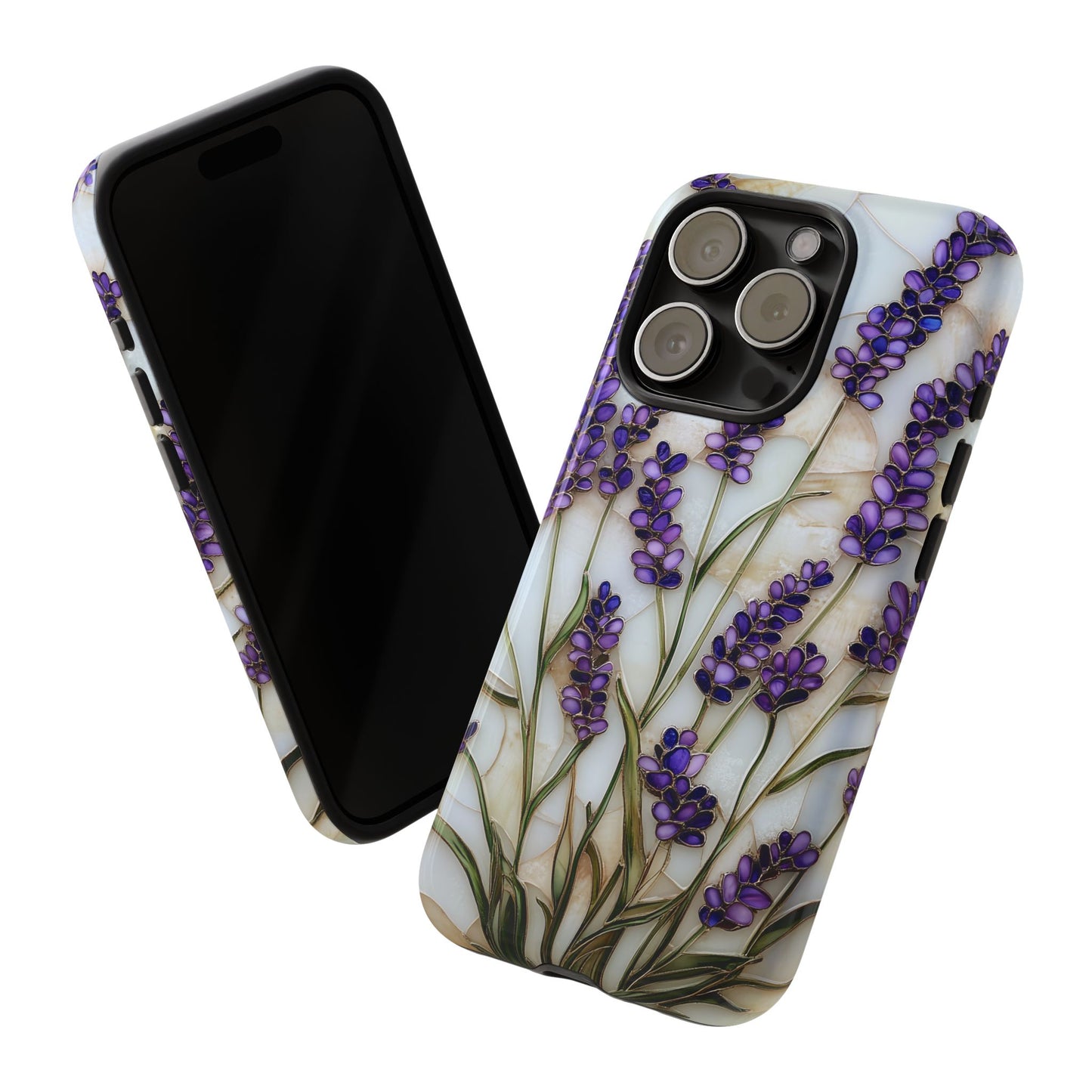 Floral Phone Case With Lavender in Stained Glass Motif