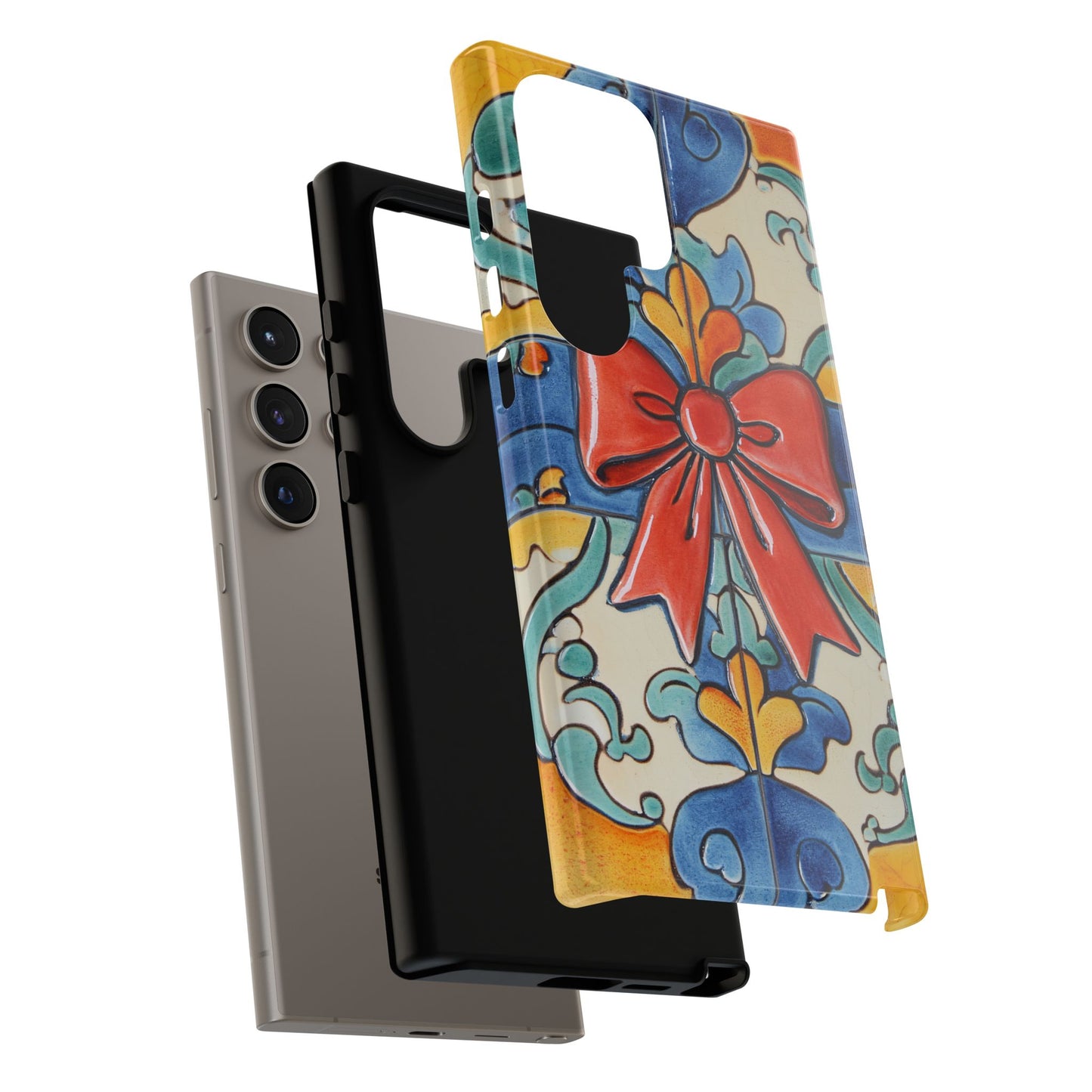 Colourful Ceramic Tile Design Phone Case With Red Bow