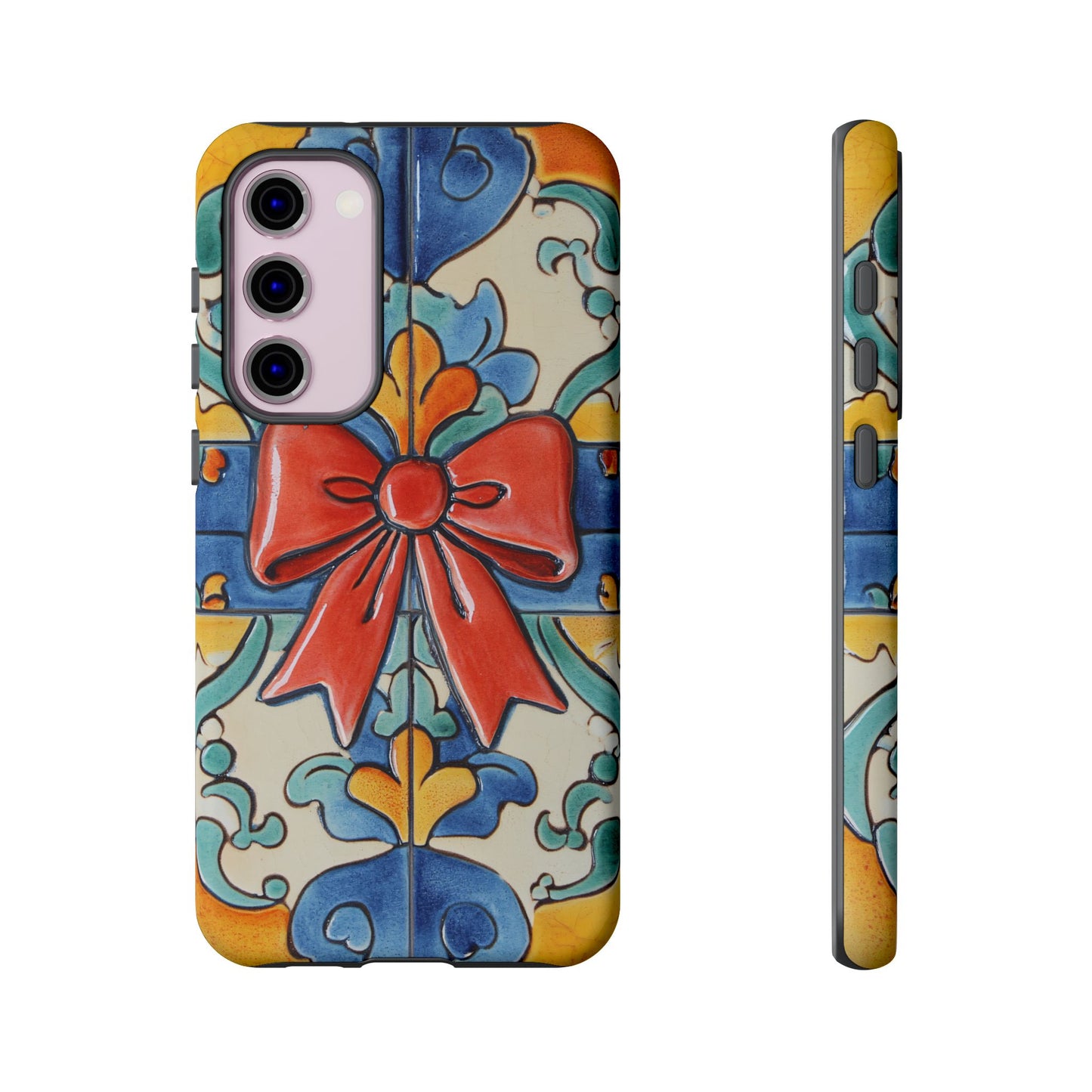 Colourful Ceramic Tile Design Phone Case With Red Bow