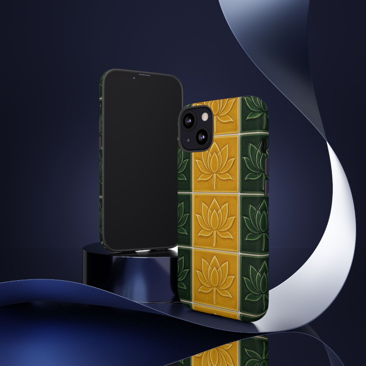 Tough Phone Cases - Mustard Yellow & Green Ceramic Tile From Caldas Da Rhaina, Portugal