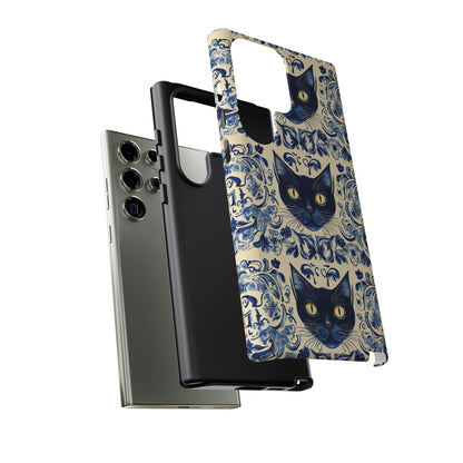 Tough Phone Case - Mediterranean Tile Motif With Blue Cats