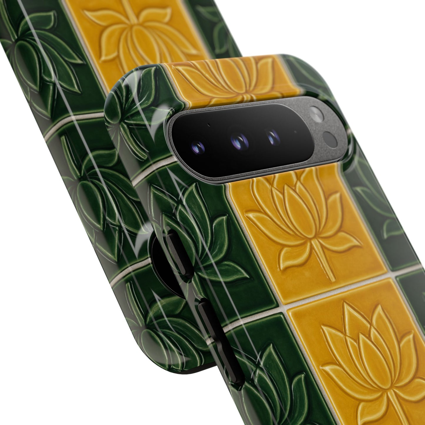 Tough Phone Cases - Mustard Yellow & Green Ceramic Tile From Caldas Da Rhaina, Portugal