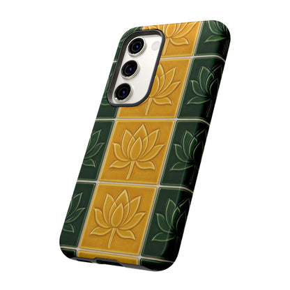 Tough Phone Cases - Mustard Yellow & Green Ceramic Tile From Caldas Da Rhaina, Portugal