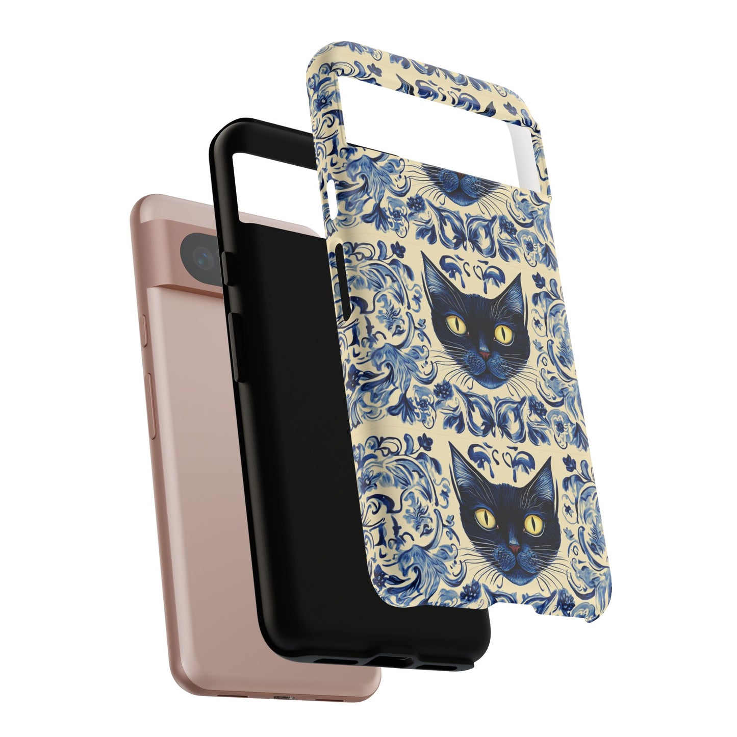 Tough Phone Case - Mediterranean Tile Motif With Blue Cats