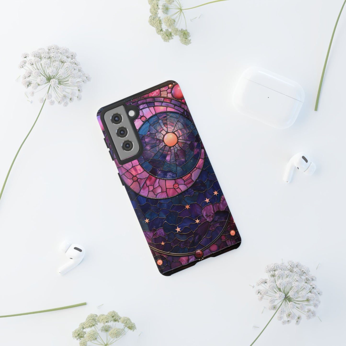 Pink Moon Tough Phone Cases in  Stained Glass Design