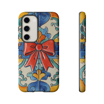 Colourful Ceramic Tile Design Phone Case With Red Bow