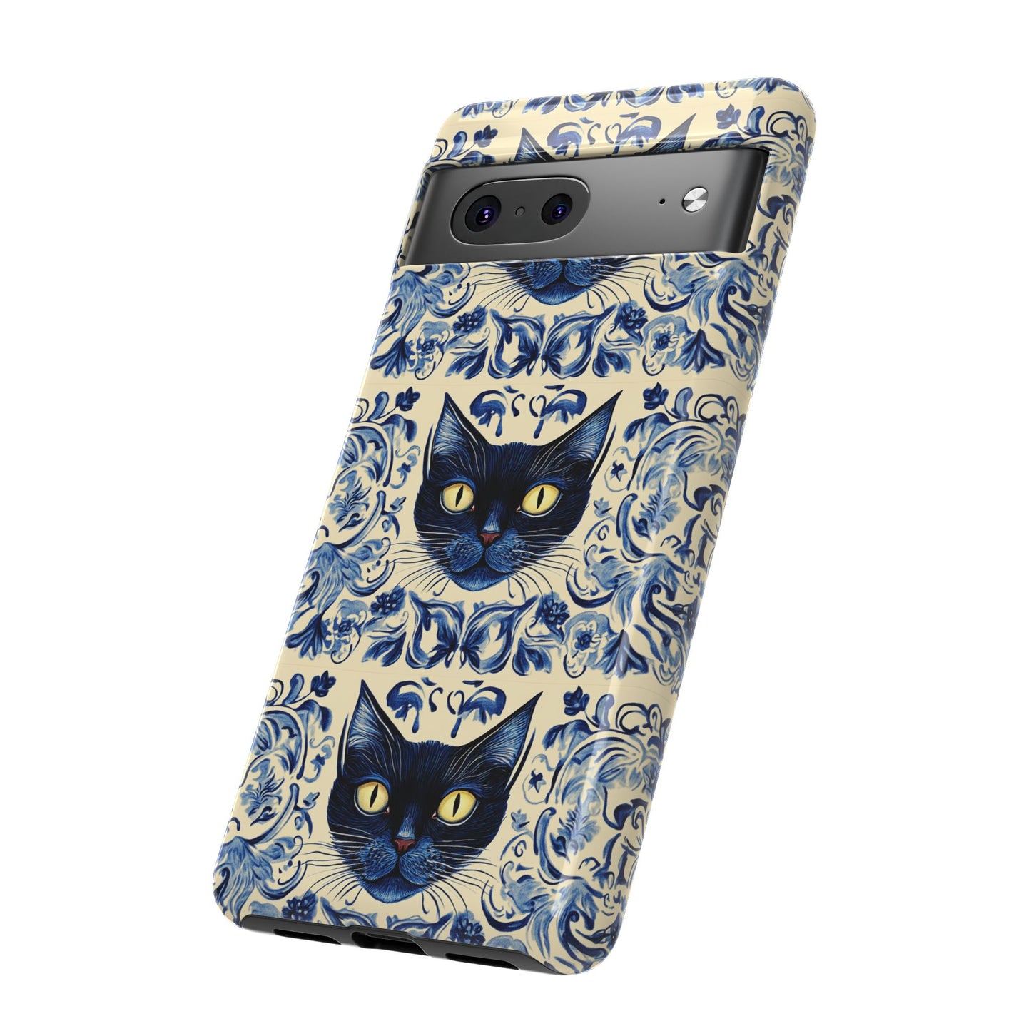Tough Phone Case - Mediterranean Tile Motif With Blue Cats