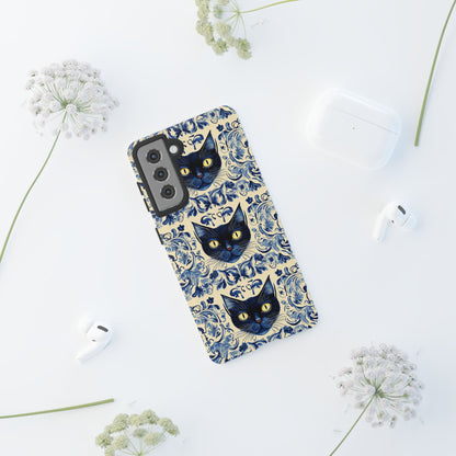 Tough Phone Case - Mediterranean Tile Motif With Blue Cats