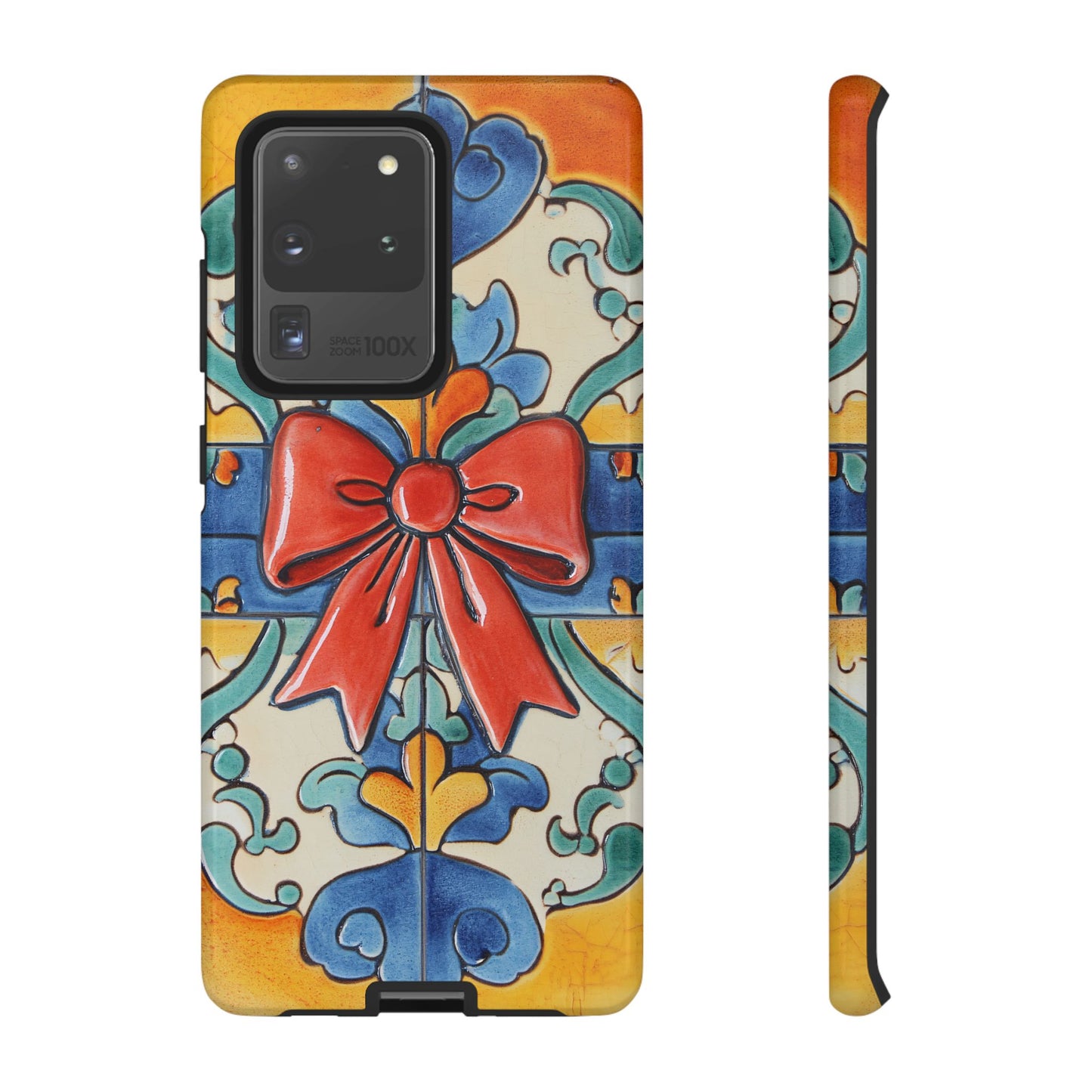 Colourful Ceramic Tile Design Phone Case With Red Bow
