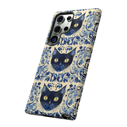 Tough Phone Case - Mediterranean Tile Motif With Blue Cats
