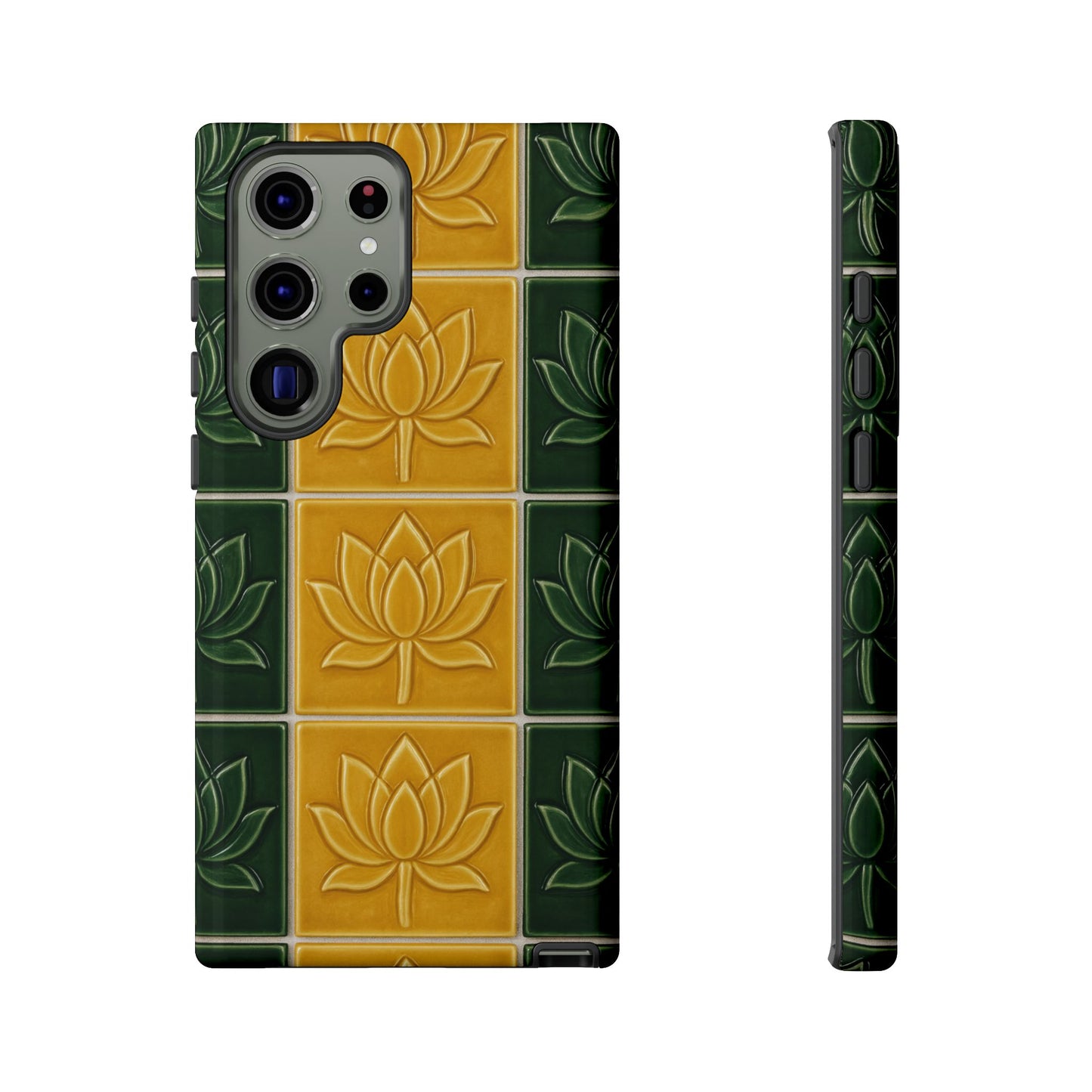 Tough Phone Cases - Mustard Yellow & Green Ceramic Tile From Caldas Da Rhaina, Portugal