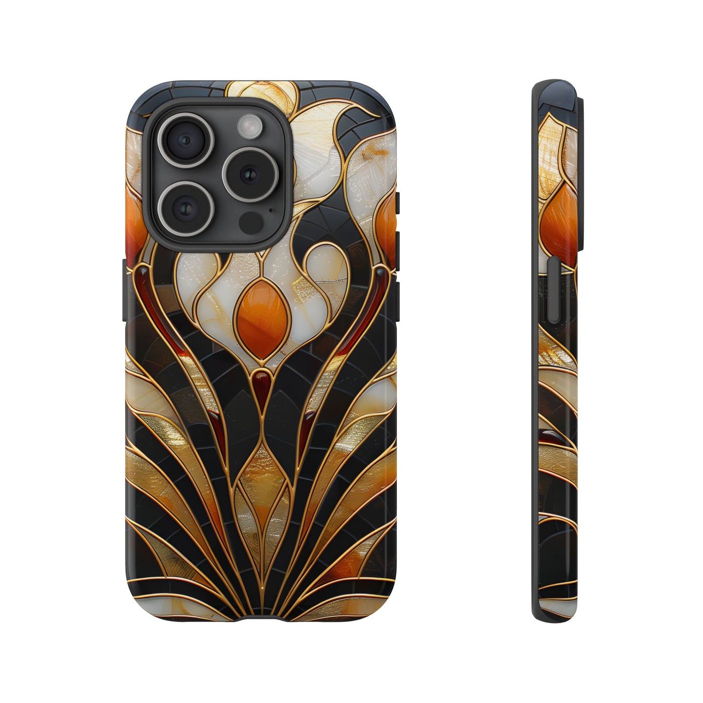 Art Deco Stained Glass Phone Case – Elegant Gold & Black Design