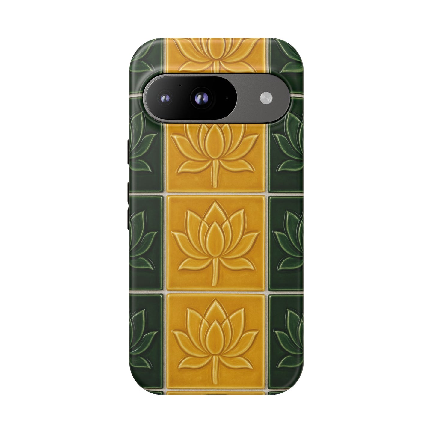 Tough Phone Cases - Mustard Yellow & Green Ceramic Tile From Caldas Da Rhaina, Portugal