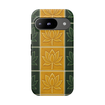 Tough Phone Cases - Mustard Yellow & Green Ceramic Tile From Caldas Da Rhaina, Portugal